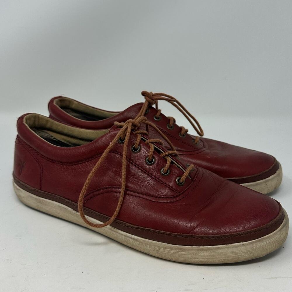 Frye Greene Deck Distressed Leather Sneaker in Burnt Red Size 7.5 Lace Up